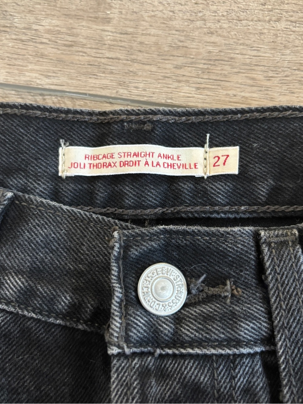 Levi's Black Ribcage Distressed Straight Leg Jeans Size 27 - Picture 10 of 10